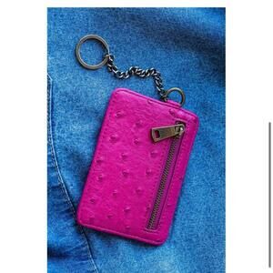 L&B Vibrant Pink Leather Keychain Wallet with Zipper